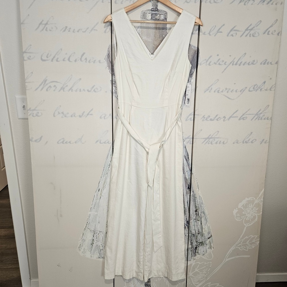Antonio Melani Lola Linen Jumpsuit Ultra White V Neck Sleeveless Belted Size 2